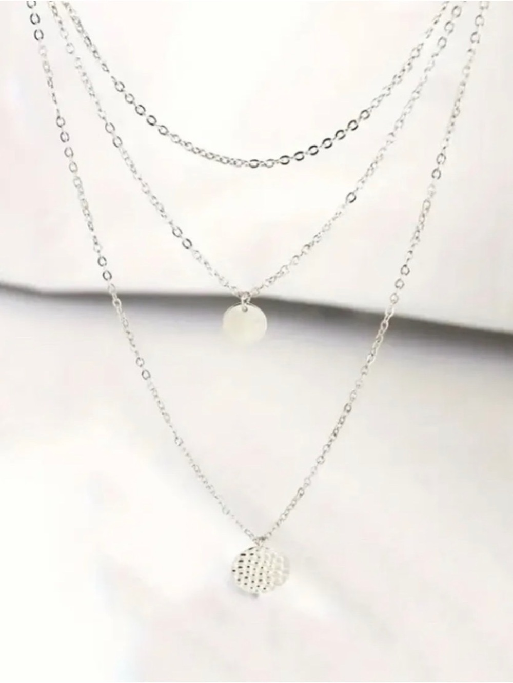 Dainty Silver-Toned Triple Layered Charm Necklace